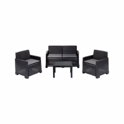 Set salotto iseo da giardino 1 divano 2 poltrone e 1 tavolino in rattan grafite per esterno interno CARATTERISTICHE: - Modell ...