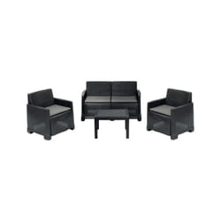 Ipae Progarden - Set salotto iseo da giardino 1 divano 2 poltrone e 1 tavolino in rattan grafite per esterno interno