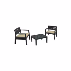 Set resina Lombok antracite tavolo e poltrone Struttura in resina effetto doghe in legno resistente agli agenti atmosferici.  ...