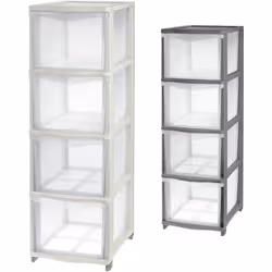 In plastica. A 4 cassetti alti. Dimensioni: cm. 26,8x37xh.82,7.