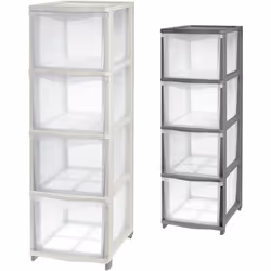 In plastica. A 4 cassetti alti. Dimensioni: cm. 26,8x37xh.82,7.