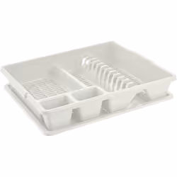 In plastica. Con vano raccogli goccia, spazio per i bicchieri e due scomparti per le posate. Dimensioni: cm. 47x38xh.8,5.