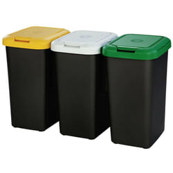 Pattumiera differenziata trio nero + ambra / bianco / verde (3 x 25 litri) + coperchio