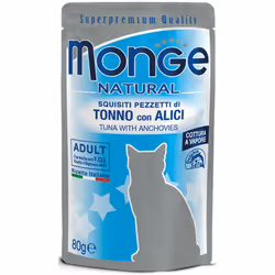 Monge Alimento umido per gatti assolutamente naturale e di alta qualità. Con ingredienti adatti al consumo umano, non contien ...