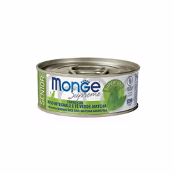 Monge Supreme Senior tonno con riso integrale e tè verde matcha è un alimento bilanciato per gatti adulti anziani. Formulato ...
