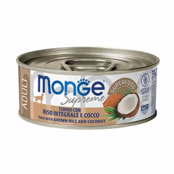 MONGE SUPREME GATTO ADULTO TONNO CON RISO INTEGRALE E COCCO è un alimento bilanciato per gatti adulti. Formulato appositament ...