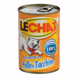 LeChat Adult Bocconcini con Pollo e Tacchino contiene morbidi e gustosi bocconcini cotti al forno. Le ricette sono state inte ...