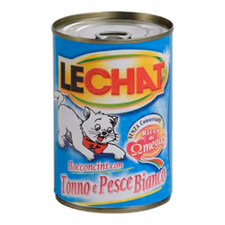 LeChat Adult Bocconcini con Tonno e Pesce Bianco, fonti naturalmente ricche di Omega-3, contiene morbidi e gustosi bocconcini ...