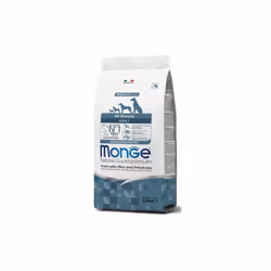 Monge Natural Superpremium All breeds Adult Monoprotein Trota con riso e patate è un alimento completo per cani adulti di tut ...