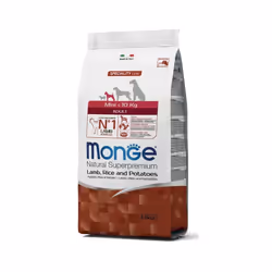 Le crocchette Monge Natural Superpremium Speciality Line Mini Adult con Agnello, Riso e Patate sono un alimento completo per  ...