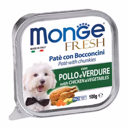 Monge Fresh Patè e Bocconcini è il cibo umido completo per cani adulti. Il suo complesso nutrizionale è sviluppato per favori ...