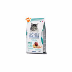 LeChat Excellence Hairball Pollo è un alimento completo per gatti adulti con riso, uova e mela per aiutare l’espulsione dei b ...