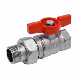 Valvola a sfera Giacomini, con attacchi femmina-maschio a bocchettone. Attacchi G 3/4"F x G 3/4"M. Dimensione 3/4"F x 3/4"M.  ...
