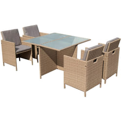Set da giarino 'arena' colore marrone con 4 poltrone e tavolo con top in vetro