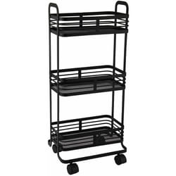 Carrello Trolley Cucina in Metallo 3 Ripiani 32x75x25cm 4 Ruote Salvaspazio Nero