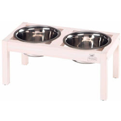 Ferplast - desco wood Portaciotole in legno con ciotole in acciaio Inox per cani e gatti. Tre misure.. Variante 03 - Misure: 36 x 18.2 x h 16 cm