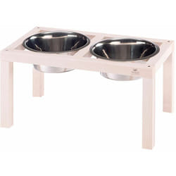 Ferplast - desco wood Portaciotole in legno con ciotole in acciaio Inox per cani e gatti. Tre misure.. Variante 05 - Misure: 47.8 x 25.4 x h 25 cm