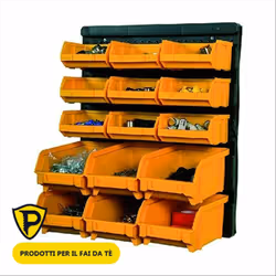 DESCRIZIONE : Pannello portaminuterie Appendibili a parete KIT composto da : Pannello/panel 323x17x385 9 contenitori medi 6 c ...