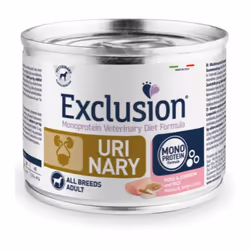 Exclusion Monoprotein Veterinary Diet Formula Urinary è un alimento completo dietetico per gatti adulti formulato per la diss ...
