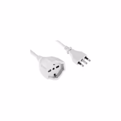 Cavo N°xMmq. 3x1,5. Con spina piatta 16A 2P+T. Presa polivalente (schuko + bipasso). Colore Bianco. In confezione appendibile ...