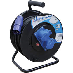 Electraline - avvolgicavo prolunga industriale 30 mt. 2 prese iec con spina a 3 poli per camper campeggio