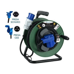 Electraline - 49209 prolunga in gomma con avvolgicavo 25 mt per camper, campeggio, caravan, spina cee 3 poli e 2 prese (industriale+Schuko) - IP44,