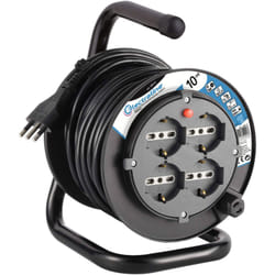 Electraline - 49212 prolunga elettrica con avvolgicavo 10 mt 4 prese polivalenti (schuko + 10/16A) spina grande 16A, con protezione, nero - sezione