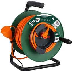 Electraline - 49236 Prolunga Giardino con Avvolgicavo, 30 mt Spina e Presa Europea 2 Poli, per Elettrodomestici da Giardinaggio, Sezione Cavo 2x1,5