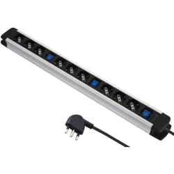 Electraline - 61900, Multipresa Alu-Line 9 Posti Polivalenti (Schuko+10/16A) e 3 Interruttori Luminosi (3 Prese per Interruttore), 2M, con Corpo in