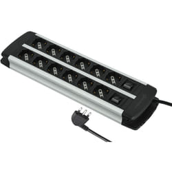 Electraline - 61916 Multipresa Alu-Line 12 Posti Polivalenti (Schuko +10/16A) con 2 Interruttori indipendenti, Cavo 2M H05VV-F 3G1.5mm, con Corpo in
