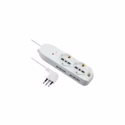 In materiale termoplastico. Con prese bipasso e bipasso Schuko 2P+T 10/16A, 1 spina a 90°, 2P+T 10A. Sezione cavo N°/Mmq. 3x0 ...