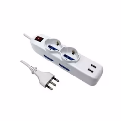 Multipresa con 2 prese USB, 2 prese universali, 4 prese bivalenti Lunghezza cavo 1,5 metri spina 16A 230V Colore bianco