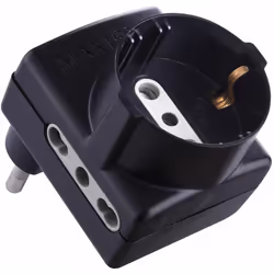 Adattatore con spina salvaspazio, 1 presa schuko più 2 prese bivalenti, 10/16a 230v.