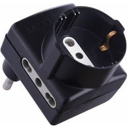 Electraline - 70069 Adattatore con Spina Salvaspazio, Presa Tripla Schuko Bivalente, 10/16A, 230 v, Nero