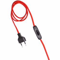 Cavo Elettrico Tessile piatto con interruttore e Spina EU Rosso. Cavo Sezione 2x0,75, Lunghezza 1,5 metri. Adatto per aliment ...