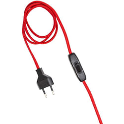 70235, Cavo di Alimentazione con interruttore e spina eu per lampade, Cavo tessile piatto 2x0,75, Lunghezza 1,5 metri, Rosso - Electraline