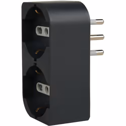 Adattatore Salvaspazio 2 Prese P40 polivalenti (10/16A 2P+T, tedesca 16A 2P+T). Prese frontali: il design permette di collega ...