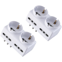 Electraline - 92299 Set 2 Adattatori Multipresa 6 Posti 2 Schuko + 4 Bivalenti, Bianco