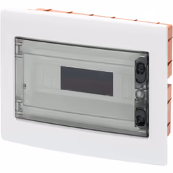 Centralino protetto da incasso con telaio estraibile. Porta trasparente fumé 12 moduli IP40, dimensioni: 330x270x85 mm. Centr ...