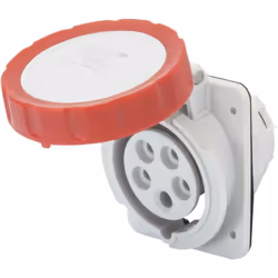 Corrente nominale: 16A N. poli: 3P+N+T 400V Colore rosso Dimensioni flangia 85x75 mm