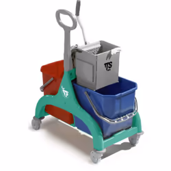 Carrello monolitico interamente in plastica, inossidabile, robusto ed elegante. Lo strizzatore TEC, le ruote Ø 80 mm con para ...