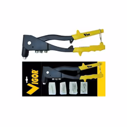 Rivettatrice a Mano Vigor Kit - Struttura in Lega di Alluminio - Impugnatura Anatomica in Pvc - Chiave di Servizio e 4 Testin ...