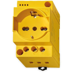 Presa Elettrica da Quadro Finder Schuko + Bipasso Italiana - Colore Giallo. Con LED di Presenza Tensione nella Presa