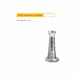 CONO FILTRO INOX N° 5 FORI GRANDI REBER COD. 5303 NG CARATTERISTICHE Cono filtro inox n. 5 fori grandi Foro Grande mm. 2 5 ca ...