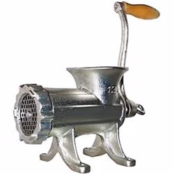 In ghisa stampata. Trafila e coltello in acciaio temprato. Di serie 1 coltello e 1 piastra fori mm. 4,5. Con piedi.