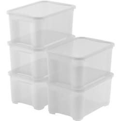 Keter - Set di 5 Contenitori in Plastica con Coperchio t Box xs, Trasparenti, Ideali per Vestiti, Scarpe e come Portaoggetti, Adatti per Armadi e