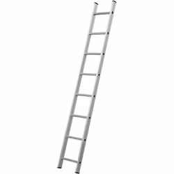 In alluminio, leggero e resistente. Piede inferiore montante, pioli a sezione quadrata 25x25 mm. Passo tra i pioli 283 mm.