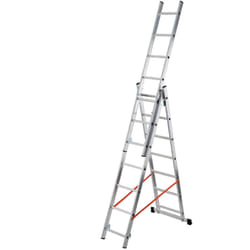 Scala a tre elementi in alluminio utilizzabile a sfilo o a cavalletto con dispositivo antisfilo -3 x 14 gradini