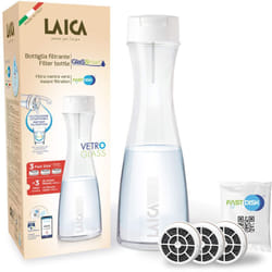 Laica - Bk31A Bottiglia Filtrante In Vetro Glassmart, 3 Filtri Fast Disk Inclusi, 360 Litri Di Acqua Filtrata Istantaneamente, Bianco/Trasparente,