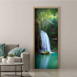 Crearreda - Adesivi per Porte in pvc Premium, Door Cover Cascata Verde, Applicazione Facile e Senza Bolle, Rivestimenti per Porte da Interno 83 x 210